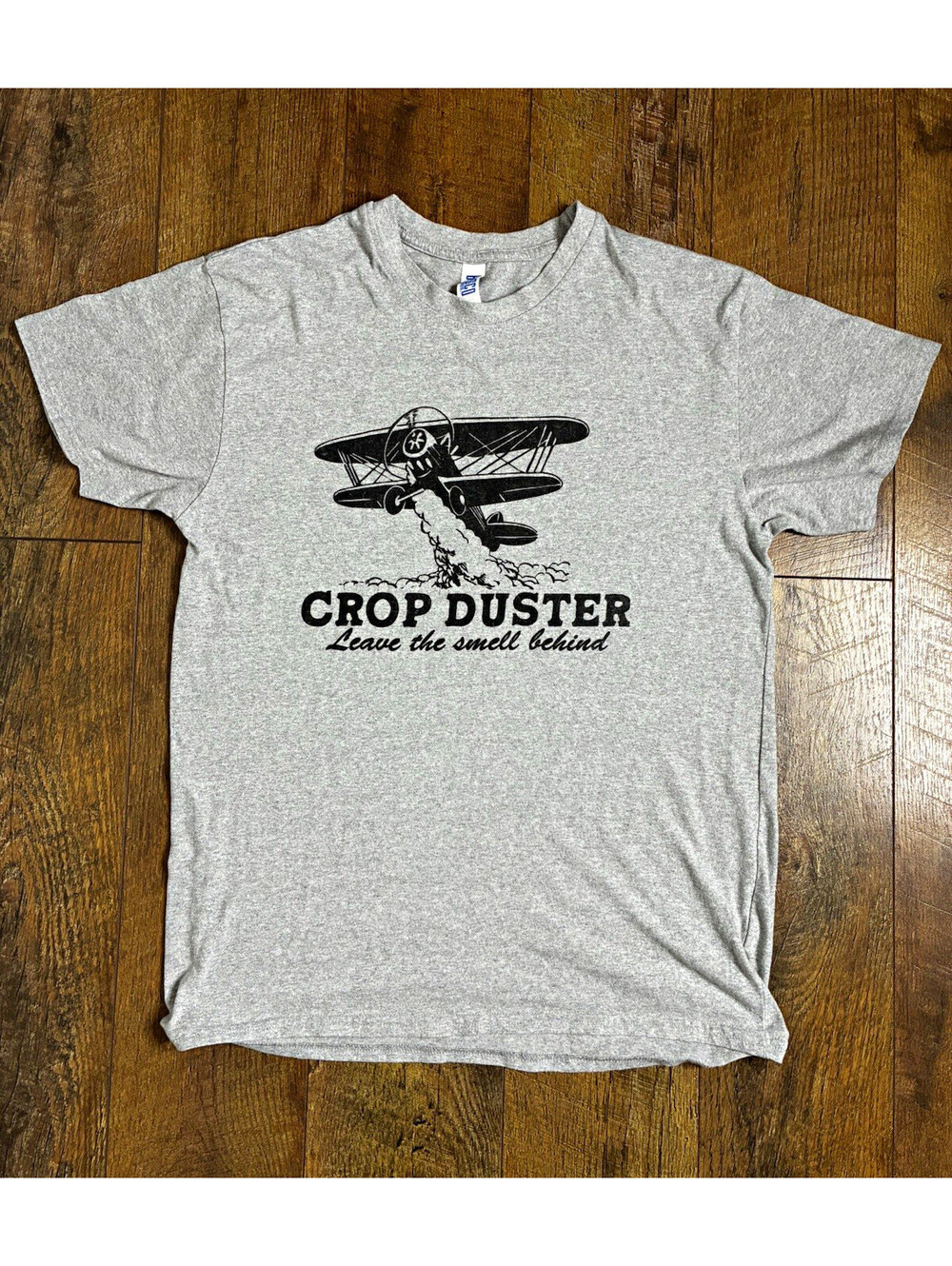 Brisco Brands Crop Duster Biplane T-Shirt Men's Large Gray Funny Graphic Tee